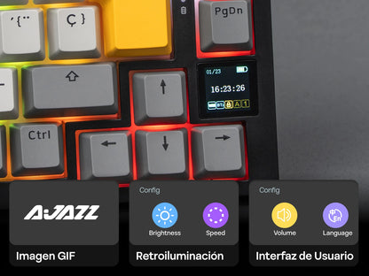 Distribución ISO-ES EPOMAKER X AJAZZ AK820 PRO 75% teclado mecánico con distribución española, cable/2.4GHz/BT, pantalla y perilla para Pc/Mac