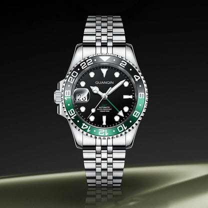 Orologio da uomo GUANQIN GMT 2025, nuovo orologio automatico da uomo NH34, meccanico da polso, vetro zaffiro, acciaio inox, per mancini