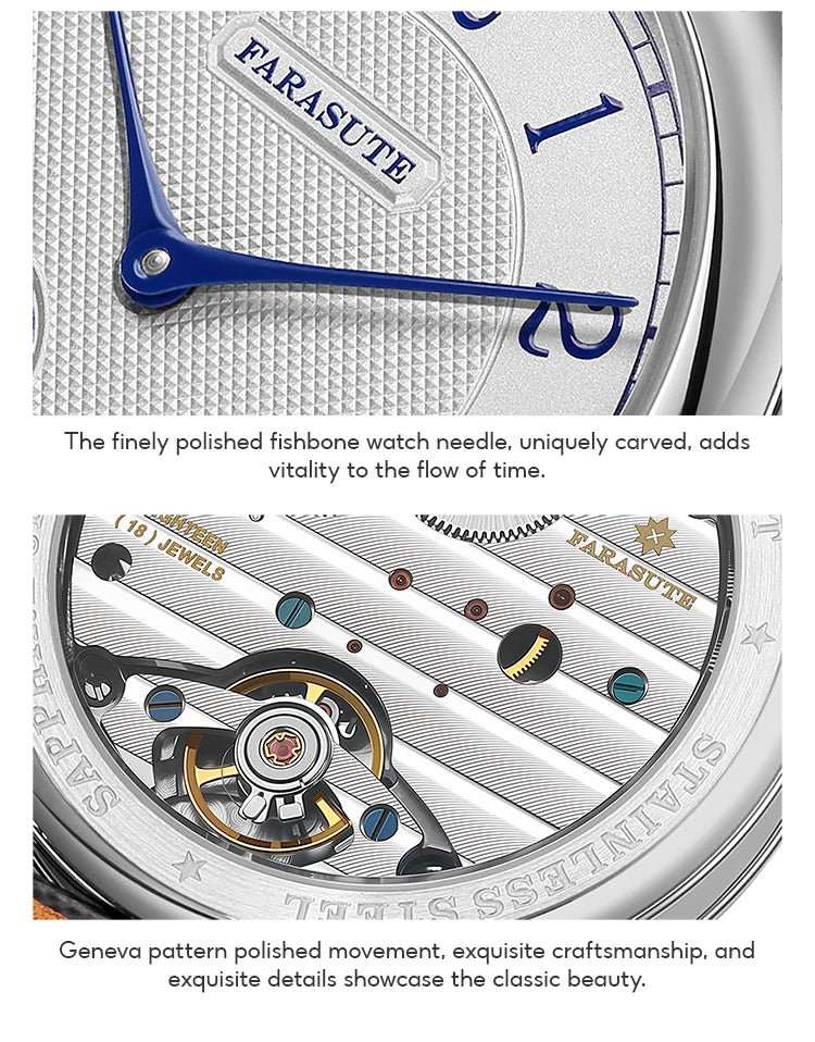 Orologio da uomo FARASUTE NEW Machinery con quadrante salmone, movimento meccanico manuale ST17, piccoli secondi e bracciale vintage Bonklip