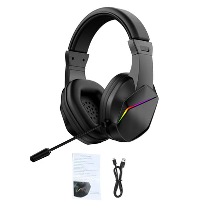 Wireless BT Gaming Headset with LED Lights, Low Latency Gaming Headphones, 40mm Drivers, Over-Ear Wireless Gaming Headset with Microphone