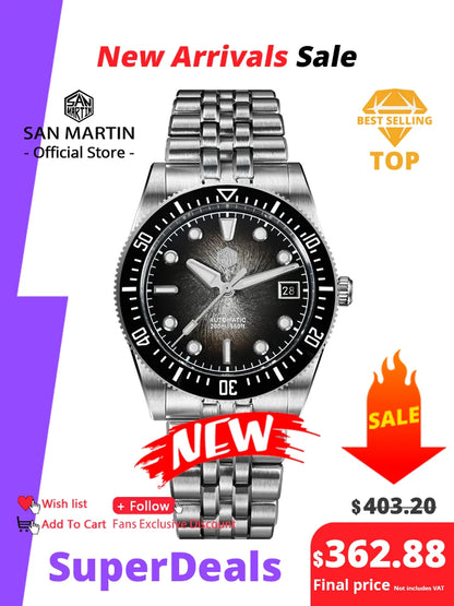 San Martin 37.5mm 40mm Enamel Spiral Vortex Dial Men Luxury Diver Watch Miyota 9015 Automatic Mechanical Waterproof 200m SN0148