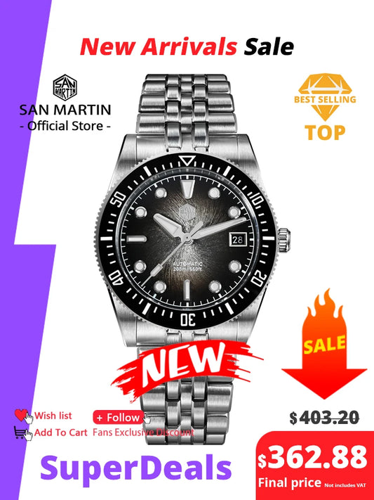 San Martin 37.5mm 40mm Enamel Spiral Vortex Dial Men Luxury Diver Watch Miyota 9015 Automatic Mechanical Waterproof 200m SN0148