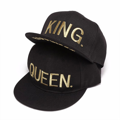 Unisex KING QUEEN Golden Thread Embroidery Hip-hop Hats Spring Autumn Outdoor Adjustable Casual Baseball Caps Sunscreen Hat Cap