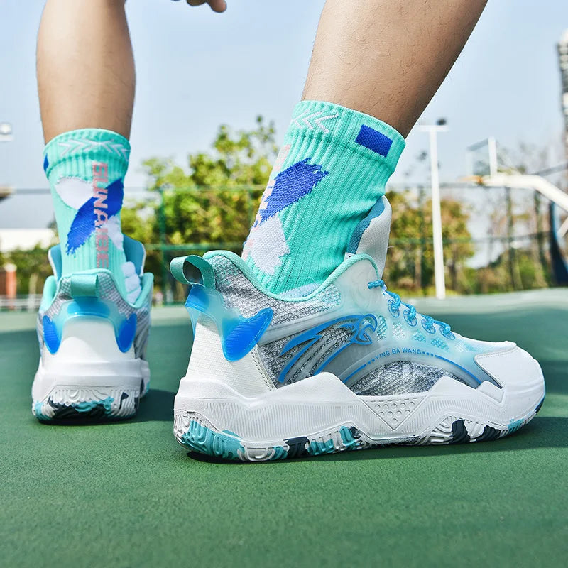 Chaussures de basket-ball unisexes, chaussures d'entraînement de compétition en plein air en maille tendance, bottes de basket-ball plates antidérapantes à rebond pour hommes
