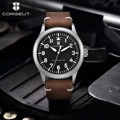 42mm Corgeut Sapphire miyota Watch Military Men Reloj Automatic Luxury Sport Design Clock Lume Leather Mechanical Wrist Watches