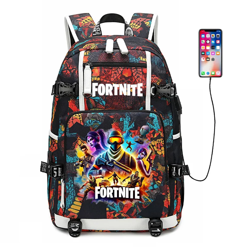 Zaino scolastico Fortnite con stampa gaming per ragazzi e ragazze, grande capacità, impermeabile, leggero e resistente, regalo di compleanno