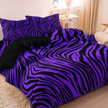 Juego de cama de 3 piezas, estampado de cebra rojo rosa y estampado de leopardo, set de funda nórdica con impresión digital, impresión digital, para uso familiar, hotel y dormitorio