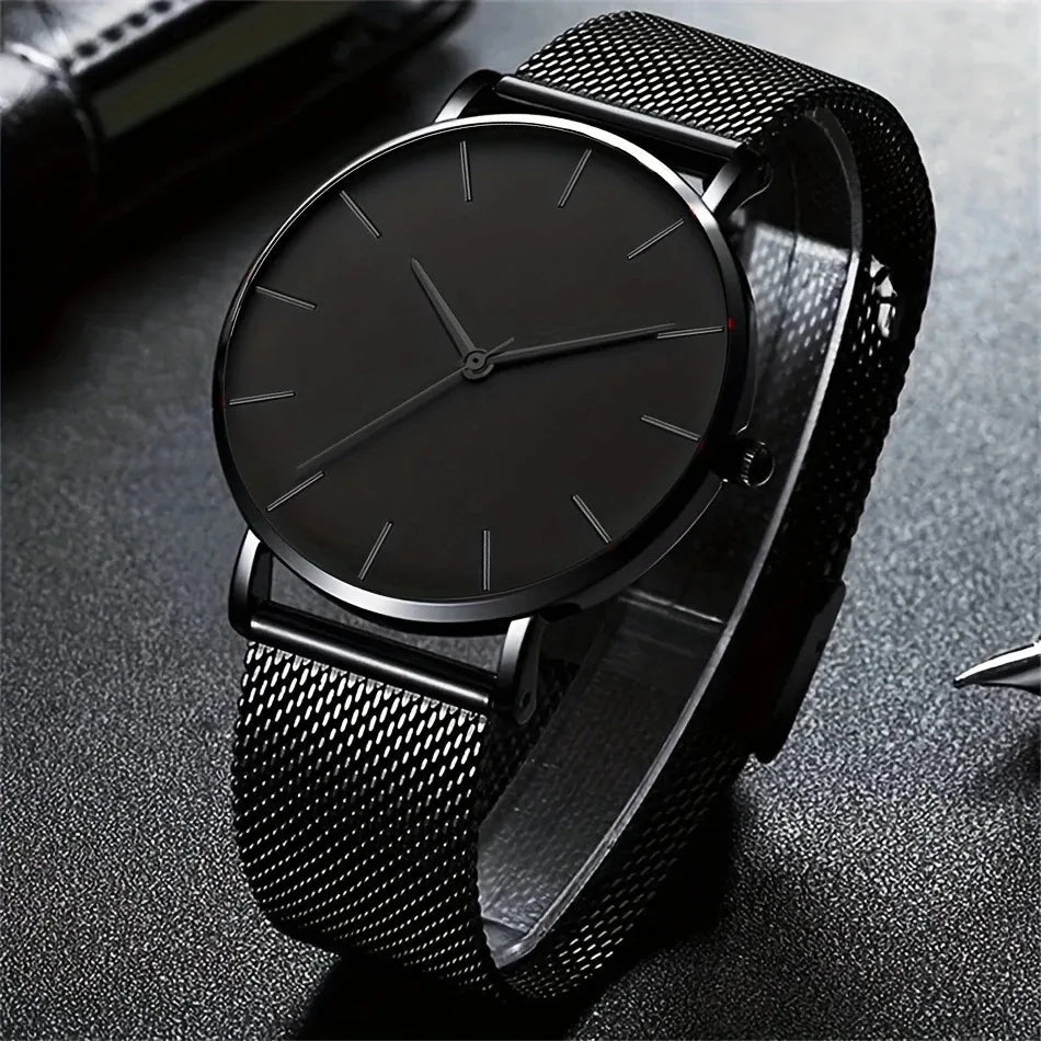 Montre pour homme – Montre à quartz de luxe, style décontracté, fine, bracelet en maille d'acier, étanche, modèle sportif