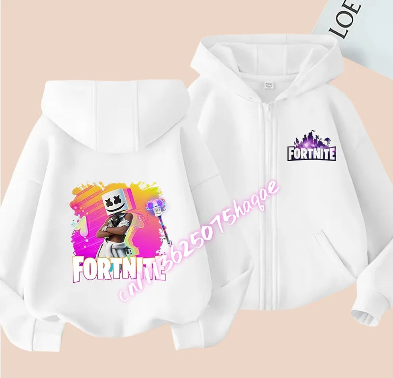 Giacca outdoor per bambini Cartoon FORTNITED per bambina e bambino, felpa cappotto, giacca a vento leggera di alta qualità, giacca autunnale con zip, abbigliamento top