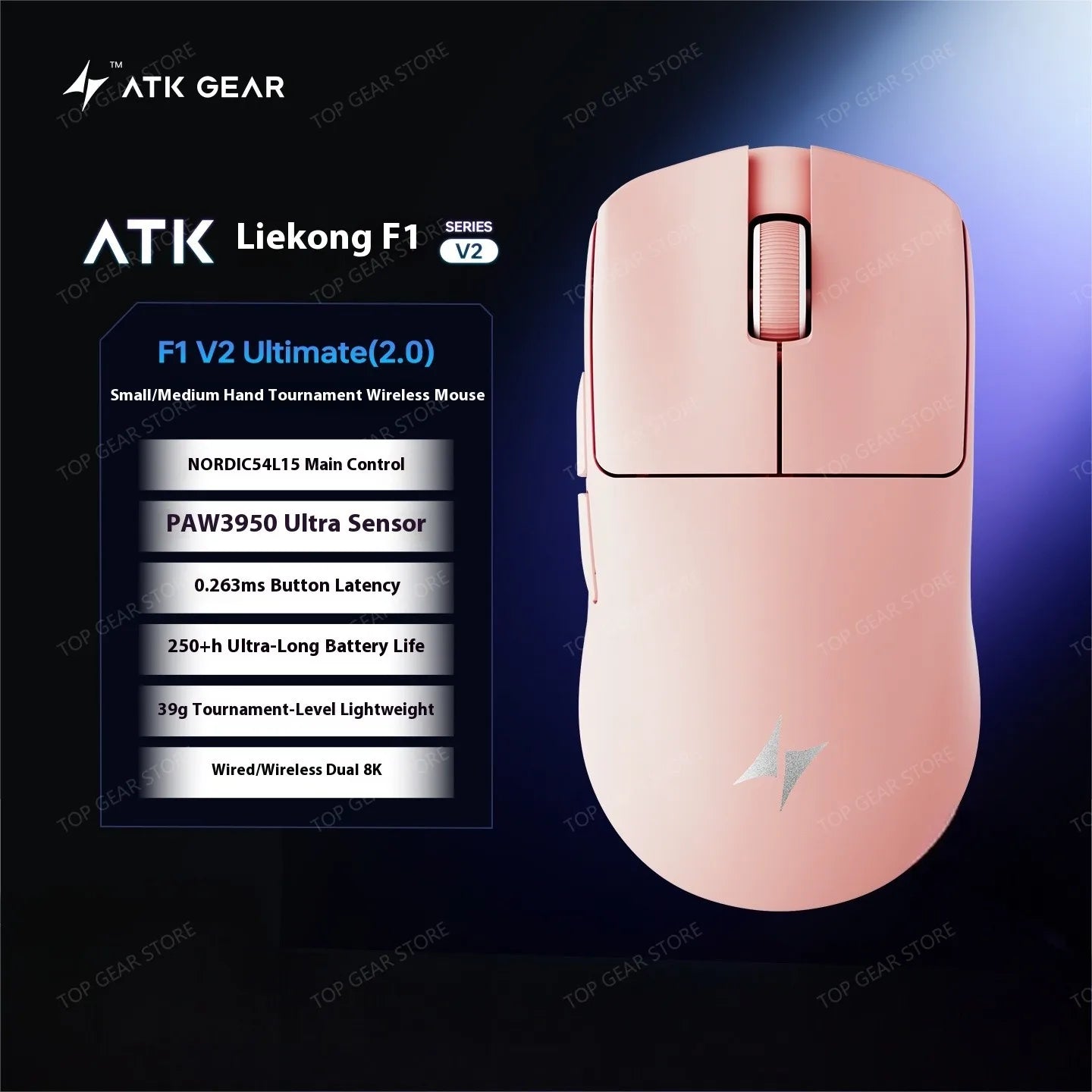 Ratón gaming inalámbrico trimodo ATK F1 V2 Ultra MAX PAW3950, doble 8K, ligero y ergonómico, ratón esports, accesorio personalizado para PC