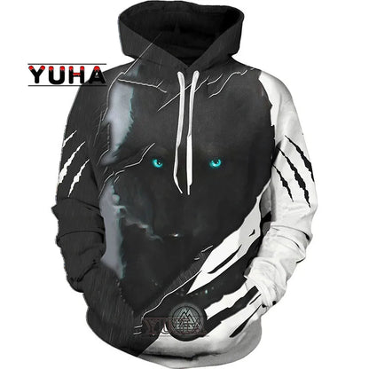 Sweatshirt com Capuz Unissexo Wolf com Impressão 3D, Pullover Cool com Gráfico Animal, Streetwear Masculino