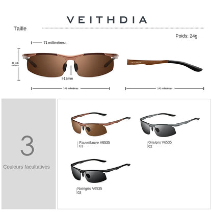 VEITHDIA Men's Sunglasse Outdoor Polarized UV400 Lens Rectangle Rimless Driving Fishing Sun Glasses Sports Eyewear For Male 6535