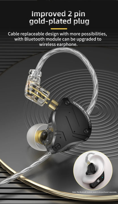 Auriculares intrauditivos con cable KZ ZS10 Pro X HiFi con graves de monitorización, cable desmontable y micrófono