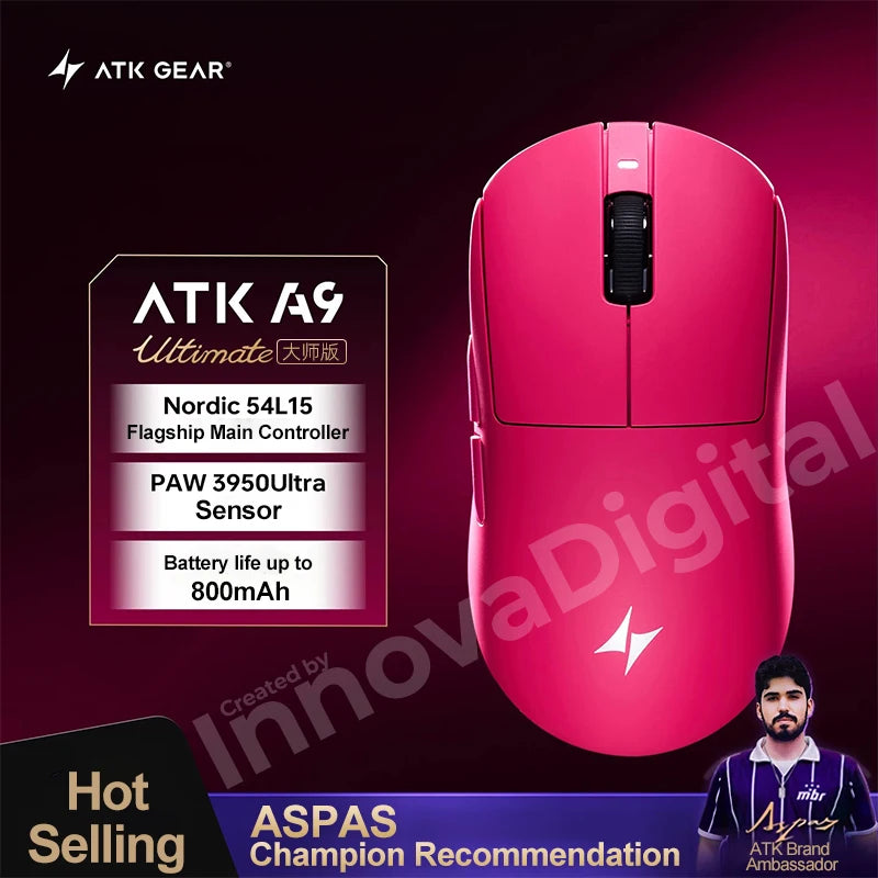 Mouse gaming wireless ATK Dragonfly A9 Ultimate A9 Air PAW3950 ultraleggero ergonomico e-sport per gamer FPS CSGO A9 Ultra