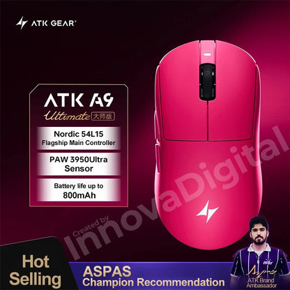 Mouse gaming wireless ATK Dragonfly A9 Ultimate A9 Air PAW3950 ultraleggero ergonomico e-sport per gamer FPS CSGO A9 Ultra