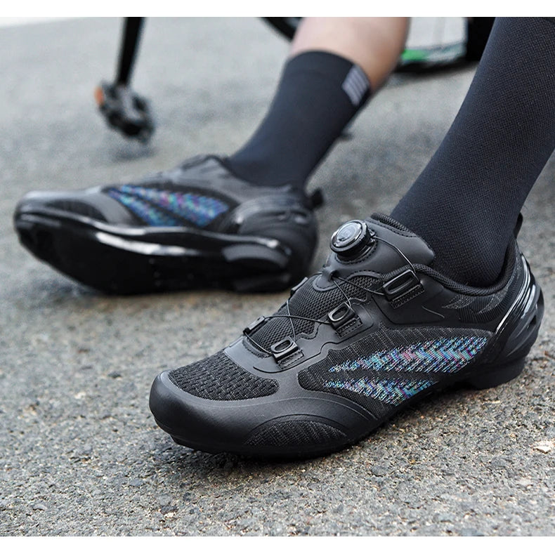 Zapatillas de ciclismo MTB para hombre y mujer T03 moradas, transpirables, de velocidad, con autocierre, para ciclismo de carretera, deporte al aire libre, competición y entrenamiento