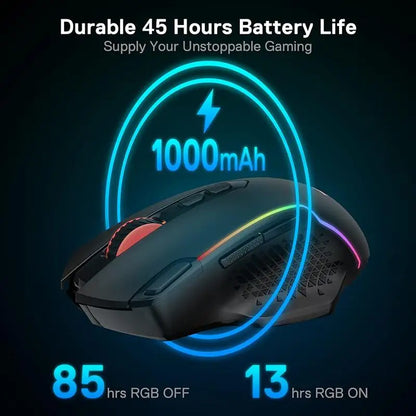 Mouse gaming wireless Redragon M810 Pro, mouse gamer cablato 10000 DPI con tasto Rapid Fire, 8 pulsanti macro, mouse nero/bianco