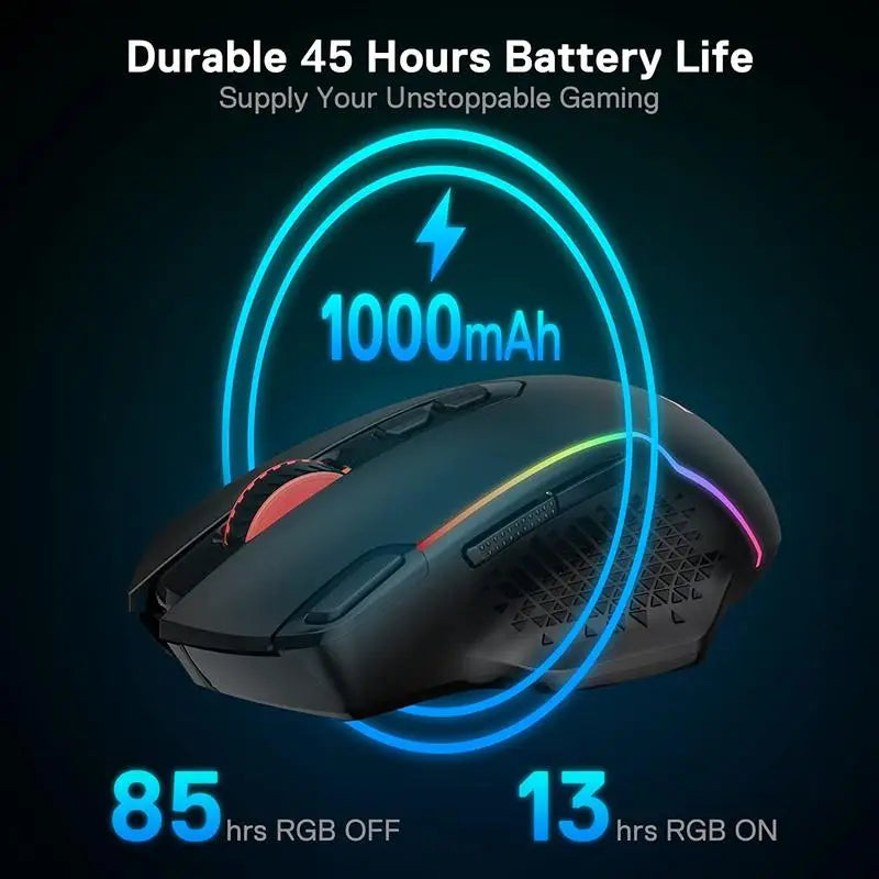Mouse da gaming wireless Redragon M810 Pro, 10000 DPI, mouse da gamer cablato con tasto Rapid Fire, 8 pulsanti macro, nero/bianco