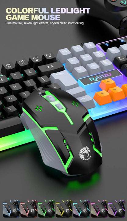 Rainbow LED Backlit Wired Gaming Keyboard And Mouse Combo with 104 Keys 3D Scroll Wheel 1600 DPI USB Interface Ergonomic PC Game