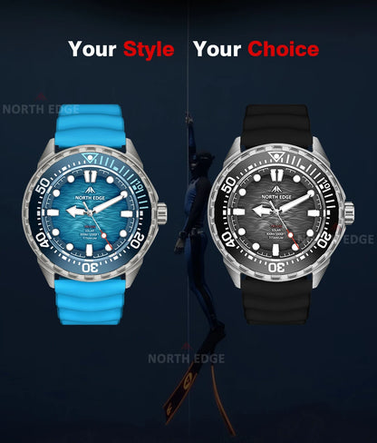 NORTH EDGE TRITON-Ti Solar Powered Dive Watch Titanium Alloy Case Men Luxury Quartz Watches For Men Waterproof 300M