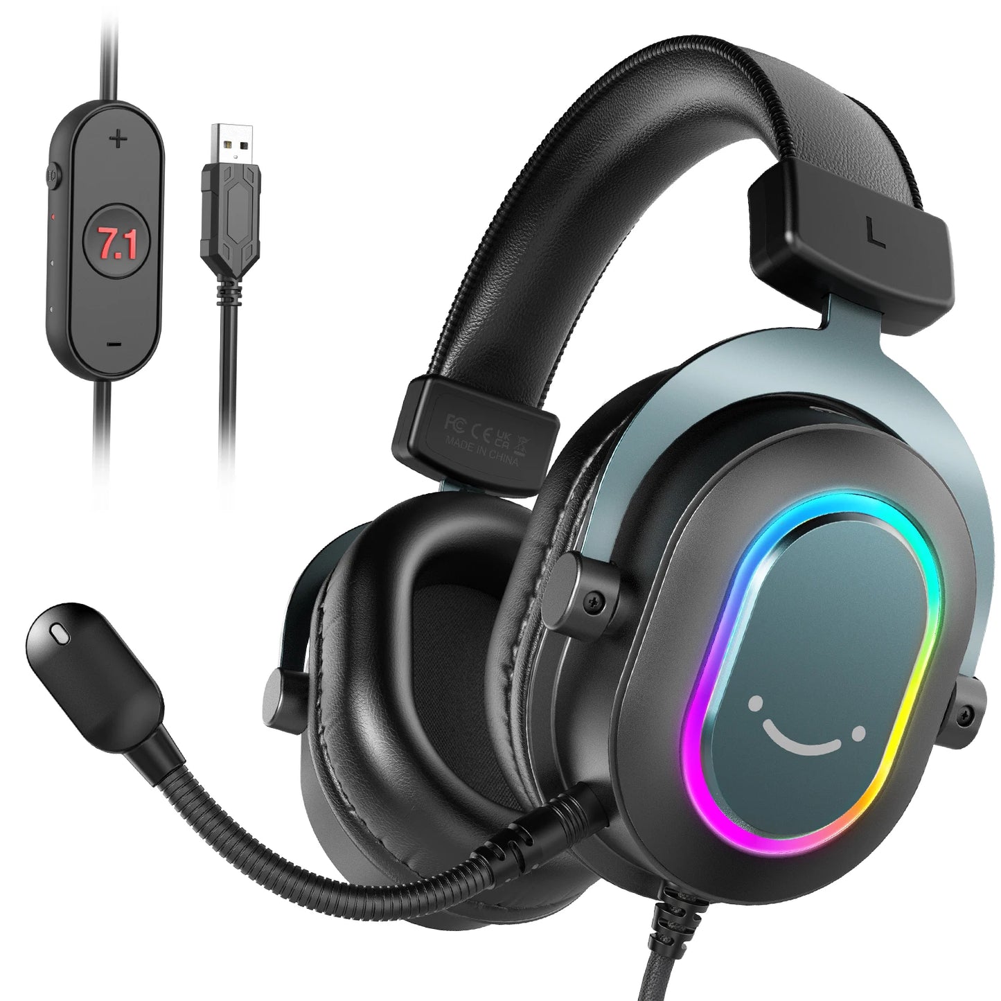 Cuffie gaming RGB FIFINE con microfono – cuffie USB cablate over-ear con audio surround 7.1 per PC, PS4, PS5, modalità EQ e isolamento acustico