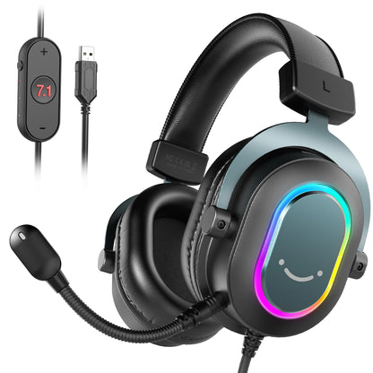 Cuffie gaming RGB FIFINE con microfono – cuffie USB cablate over-ear con audio surround 7.1 per PC, PS4, PS5, modalità EQ e isolamento acustico