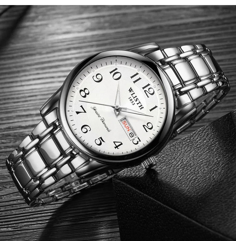 Relógio de luxo para mulher, relógio de quartzo, relógio de pulso digital, à prova de água, com calendário e visor iluminado; estilo moderno e profissional, adequado também para homens.