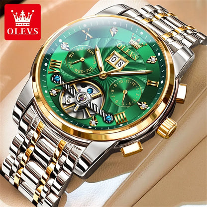 OLEVS 9910 Mens Watch Original Luxury Tourbillon Automatic Mechanical Watche Waterproof Luminous  Day-Date Watch With Box Reloj