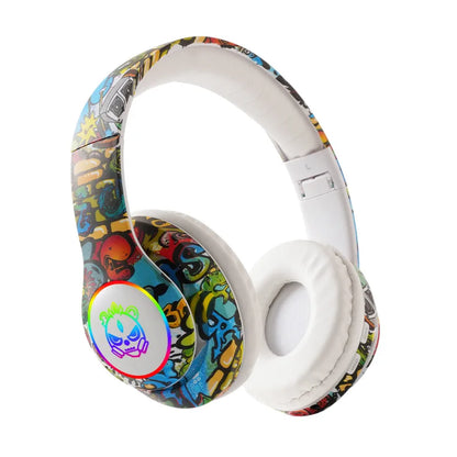 Nuovo headset gaming Bluetooth wireless Graffiti LX-8686 con microfono, luce LED, supporto per scheda TF, bassi profondi e cuffie over-ear per PC, gaming e bambini