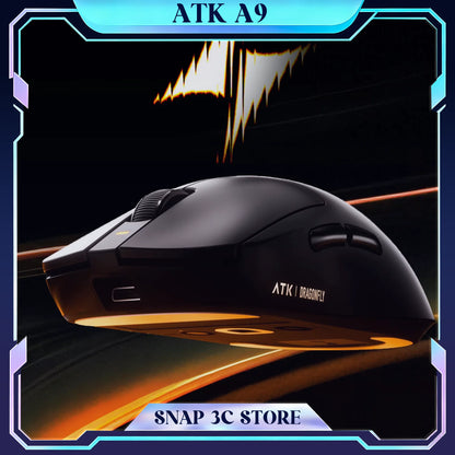 Mouse gaming wireless ATK A9 con tecnologia NearLink, ergonomico, PAW3395, tri-mode Bluetooth a bassa latenza, mouse esports per PC