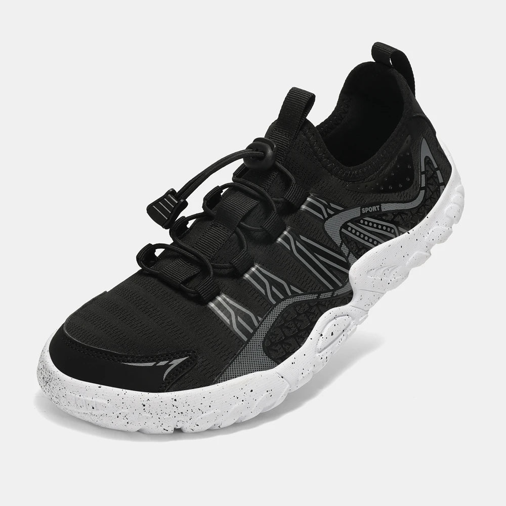 Zapatillas deportivas barefoot anchas para hombre Oiaano, punto de malla negro, ultraligeras, transpirables, para ocio, trabajo, jogging y exterior, suela suave, zero drop