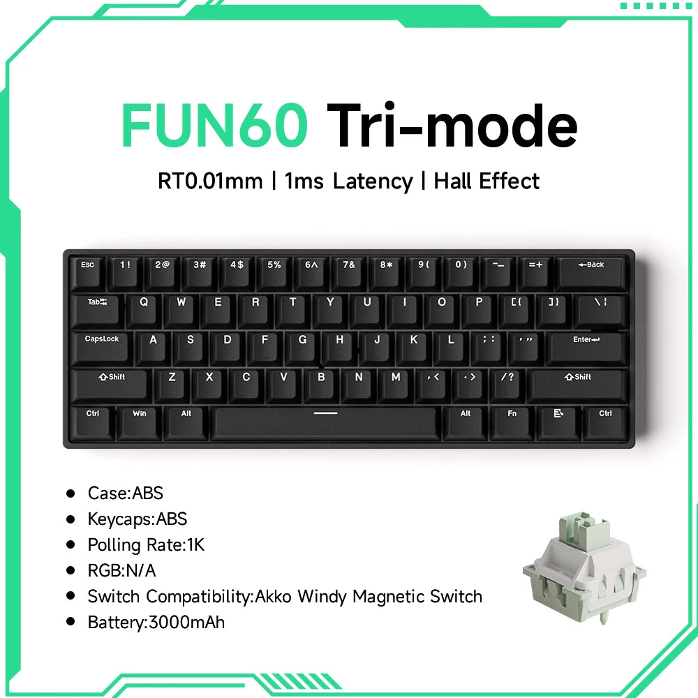 MONSGEEK FUN60 PRO&MAX HE Tastiera meccanica con switch magnetici 60% wireless da gaming, Rapid Trigger 8K ARGB, tastiera personalizzata