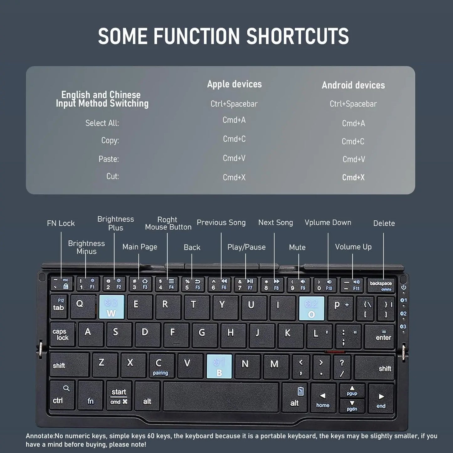 Teclado Dobrável Jomaa Bluetooth Recarregável para Portátil, iPad e Telemóvel – Mini Teclado Dobrável Portátil Bluetooth
