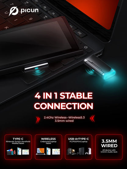 Picun G2 Wireless Gaming Headset Bluetooth 5.3 2.4G Headphones 7.1 Surround 5ms Low Latency ENC Mic for PC PS4 PS5 Phone Switch