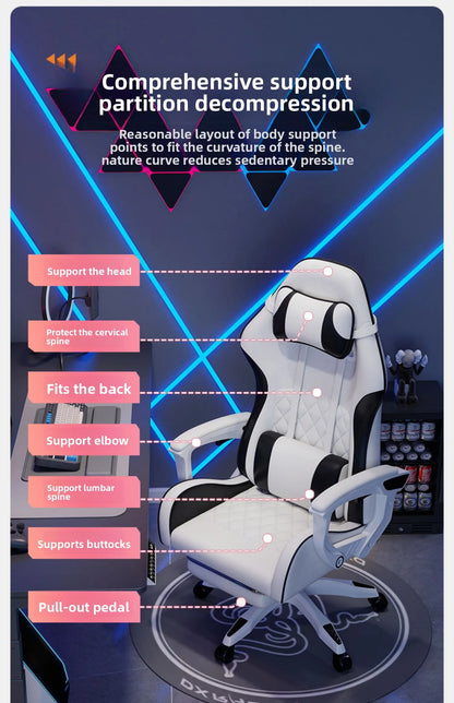 Silla gaming masculina para e-sports, cómoda para estar sentado durante períodos prolongados; silla de ordenador reclinable para momentos de ocio, con respaldo