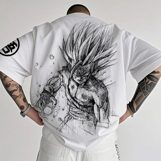 Dragon Ball Animation T-Shirt Men's Summer New Double-Sided Printing Loose Casual Harajuku Trendy Short Sleeve Parent-child Top
