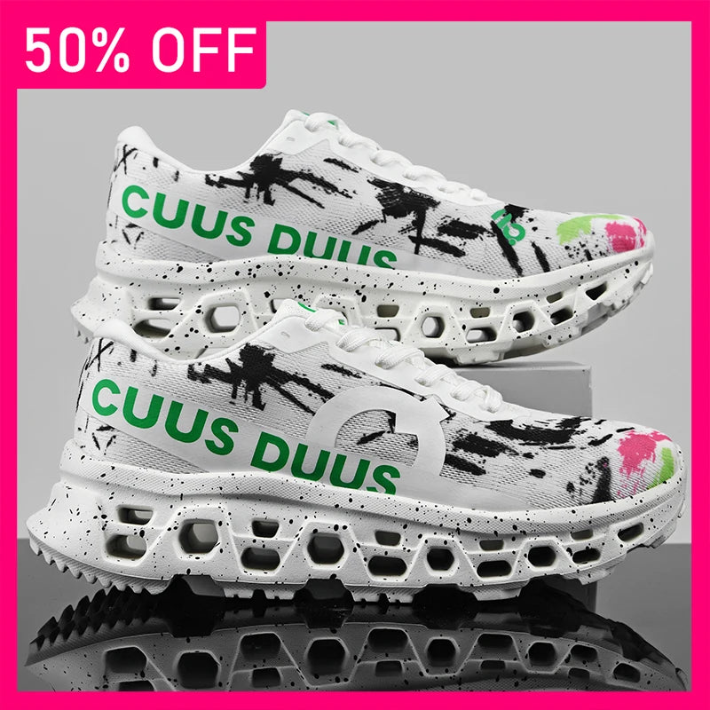 Men Sports Shoes Shock-absorbing Jogging Anti Slip Breathable Mesh Soft Soled Running Shoes Outdoor Fitness Lace Up Sports Shoes