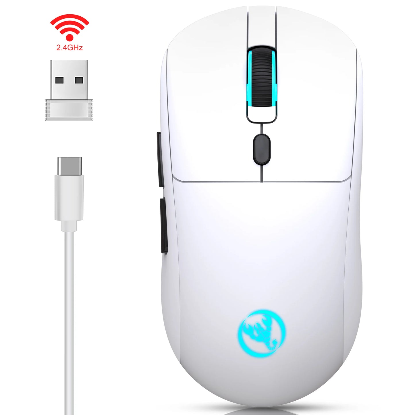 2.4G Wireless Rechargeable Mouse with RGB Lighting, 3600 DPI Ergonomic Silent Wireless Mouse for Laptop, PC, Office & Gaming