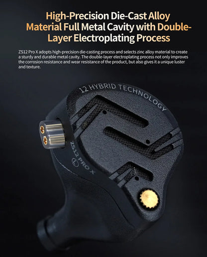 Auricolari IEM KZ ZS12 PRO X con tecnologia ibrida dinamica e armatura bilanciata, upgrade HiFi bassi, cuffie in-ear con cavo tuning