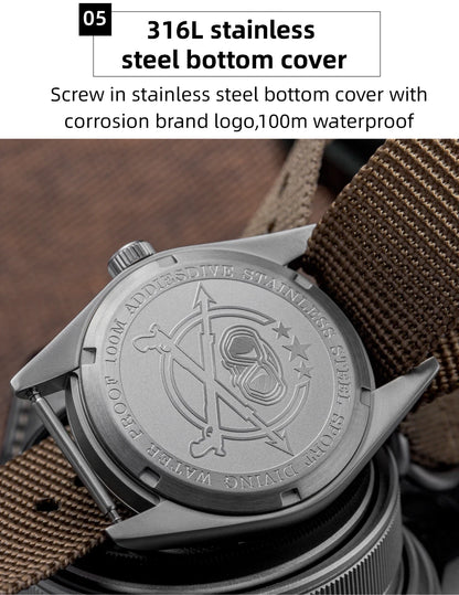 Reloj analógico para hombre ADDIESDIVE de 36mm con cristal de espejo abombado, resistente al agua 100m, luminoso, reloj de cuarzo sencillo para hombre con correa de nailon