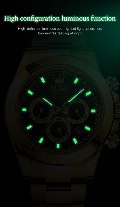 OLEVS 6638 Original Brand Classic Man Watch Luxury Automatic Mechanical Wrist Watches for Men Chronograph Waterproof Men's Watch