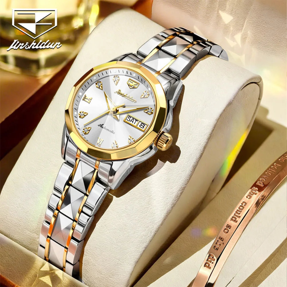 JSDUN 8995 Women Watch Mechanical Watch Waterproof Week Date Ladies Watch High Quality Luxury Original Tungsten Steel Clock