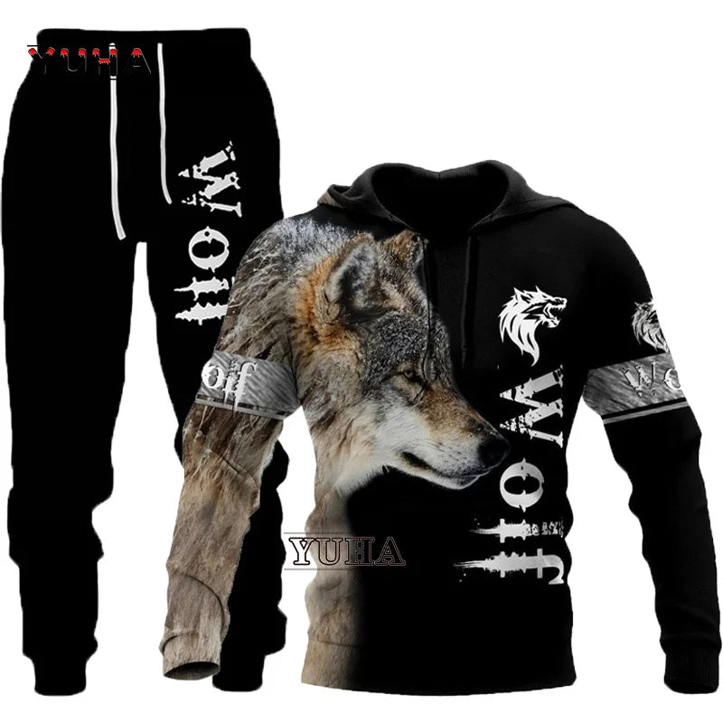 Sweatshirt com Capuz Unissexo Wolf com Impressão 3D, Pullover Cool com Gráfico Animal, Streetwear Masculino