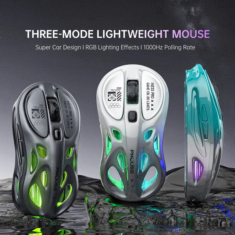 Tri-Mode RGB Gaming Mouse Wireless 2.4G Bluetooth Wired Lightweight Gaming Mouse with Chroma RGB Lighting, 4800 DPI Rechargeable Gaming Mouse for PC & Laptop