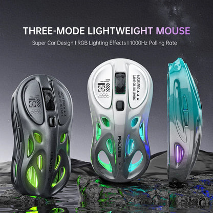 Tri-Mode RGB Gaming Mouse Wireless 2.4G Bluetooth Wired Lightweight Gaming Mouse with Chroma RGB Lighting, 4800 DPI Rechargeable Gaming Mouse for PC & Laptop