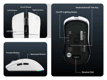 Ratón gaming AULA SC590 PRO con cable/Bluetooth/inalámbrico 2.4GHz, 20000 DPI y sensor PAW3311 con tasa de sondeo de 1000 para Win/Mac/gaming