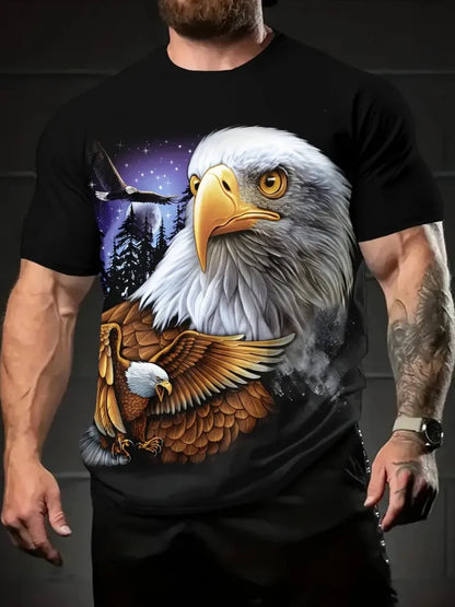 Camiseta patriótica para hombre con estampado 3D de águila, cuello redondo, manga corta y estilo casual, ideal para moda de verano y actividades al aire libre