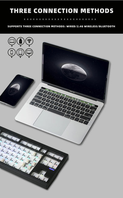 Kit de teclado mecánico ZUOYA GMK87L con estructura gasket, programable VIA/QMK, hot-swap, tres modos, inalámbrico, RGB