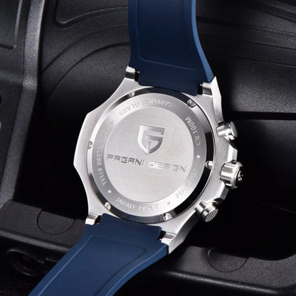 Reloj de cuarzo para hombre PAGANI DESIGN PD-YS032, 44mm, movimiento japonés VK64, caja de acero inoxidable, correa de caucho, cristal de zafiro, resistente al agua 100M