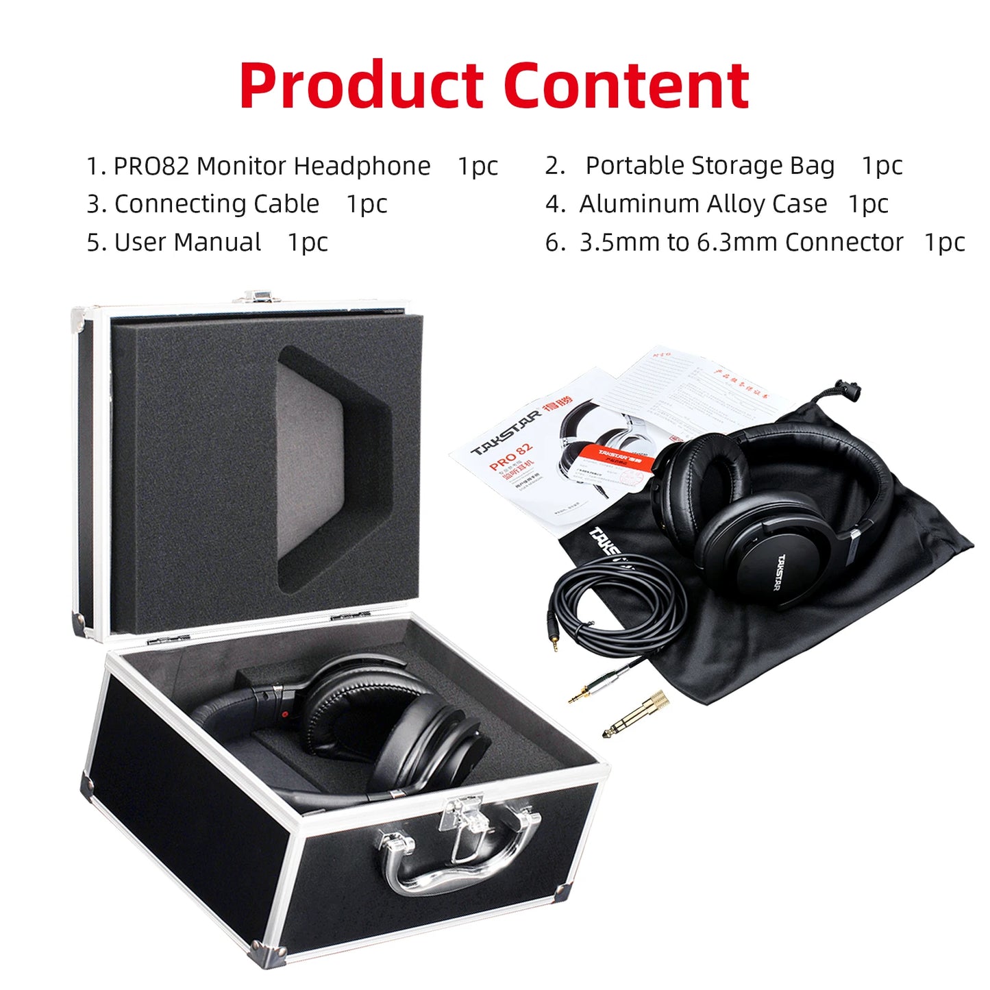 Auriculares de monitorización profesional Takstar PRO82 – Auriculares de estudio HiFi estéreo con cable para grabación, gaming y sonido preciso con graves ajustables